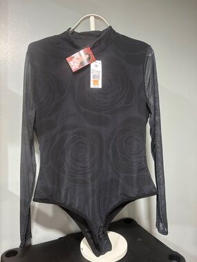 Black Floral Sheer Long-Sleeve Bodysuit